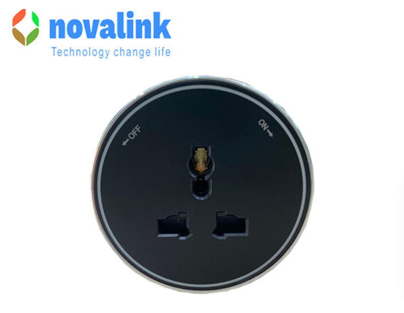 Ổ Cắm 3 Chấu Đa Năng 13A Dùng Cho Power Track Novalink - Viền Nhôm + Đèn LED